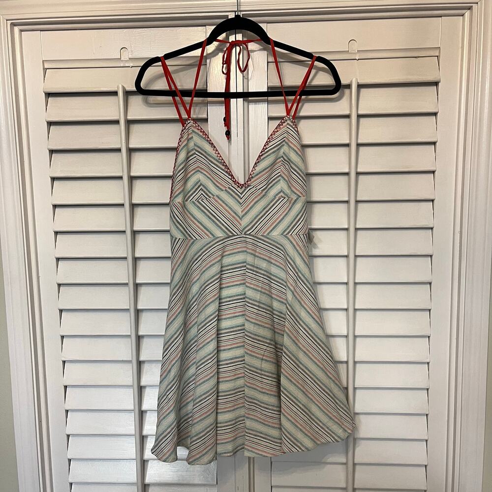 The Impeccable Pig Mint Stripe Halter Dress Size XS